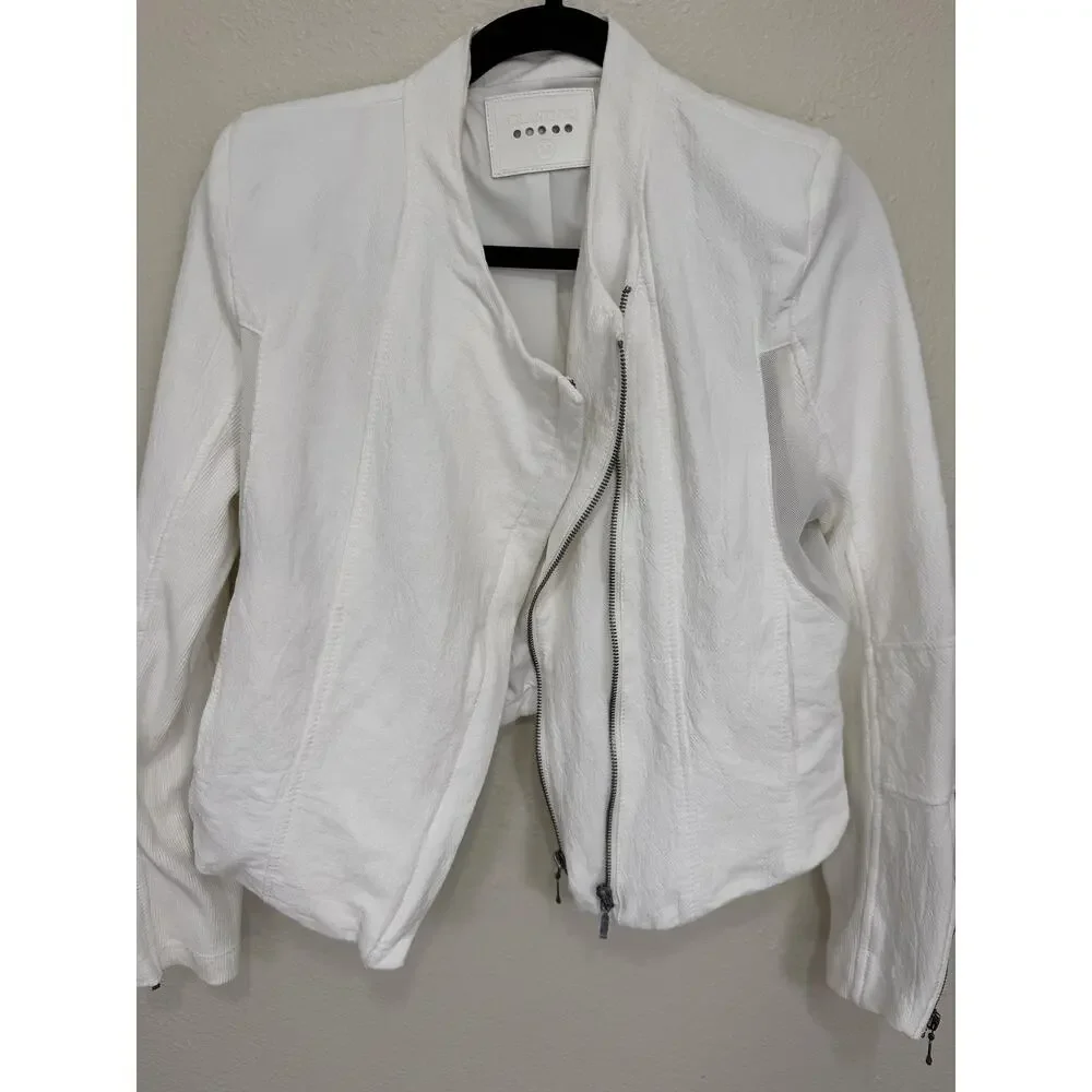 BLANKNYC White So Icy Collarless Mesh Moto Jacket Panel Asymmetric Zip M